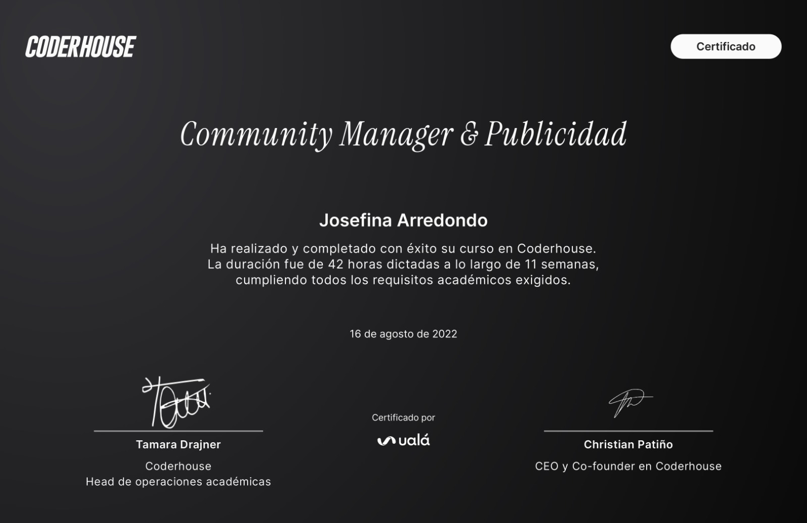Certificado Community Manager & Publicidad de Coderhouse